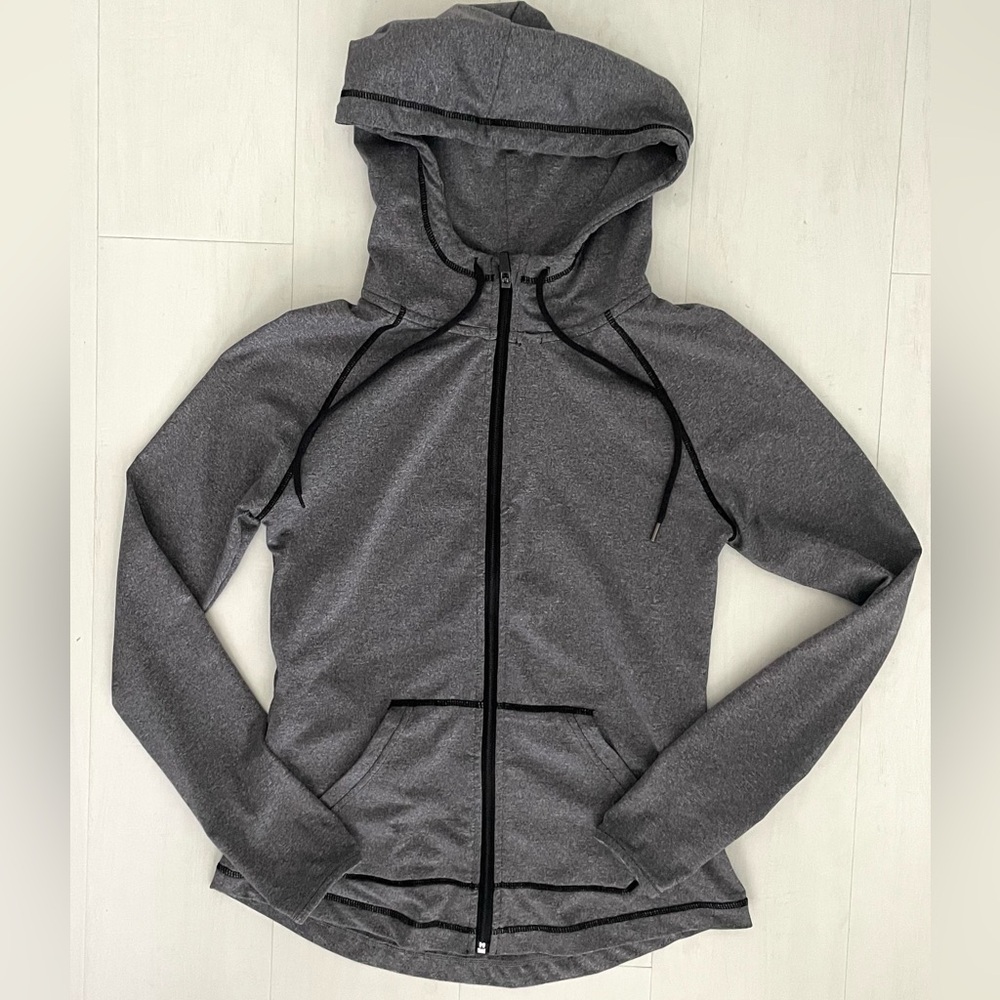 Gray Zip Up Hoodie Jacket Activewear Athleisure with Thumbholes, Women's S